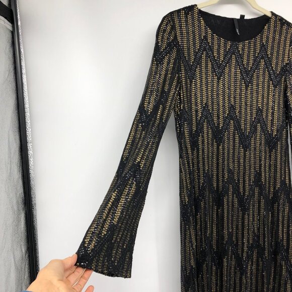 Joe's Jeans Black & Gold Yves Sequin Chevron Long Sleeve Mini Dress size XS - Picture 7 of 16